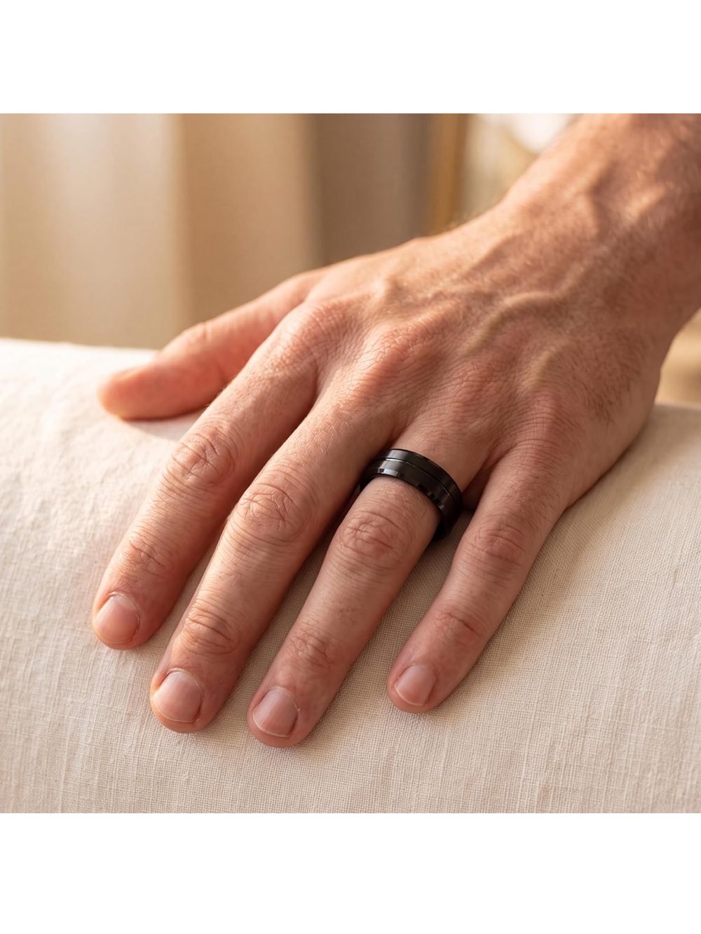Tungsten Wedding Band Ring for Men Comfort Fit Black Bevel Edge Brushed